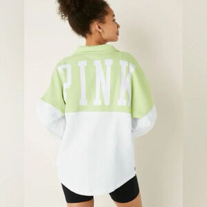 Victoria’s Secret PINK Green & White Varsity Half Zip